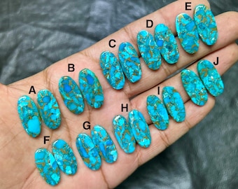 Blue Copper Turquoise Cabochon Pair: Natural Gemstone for Jewelry Making