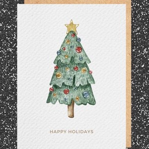 Happy Holidays Christmas Tree Card, Incl. Kraft Envelope
