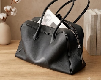 Rindsleder Boston Tasche, Unisex Schultertasche, Minimalistische Kissen Handtasche, Reise Duffel Geldbörse, Ledertasche für jeden Tag, Wochenendtasche