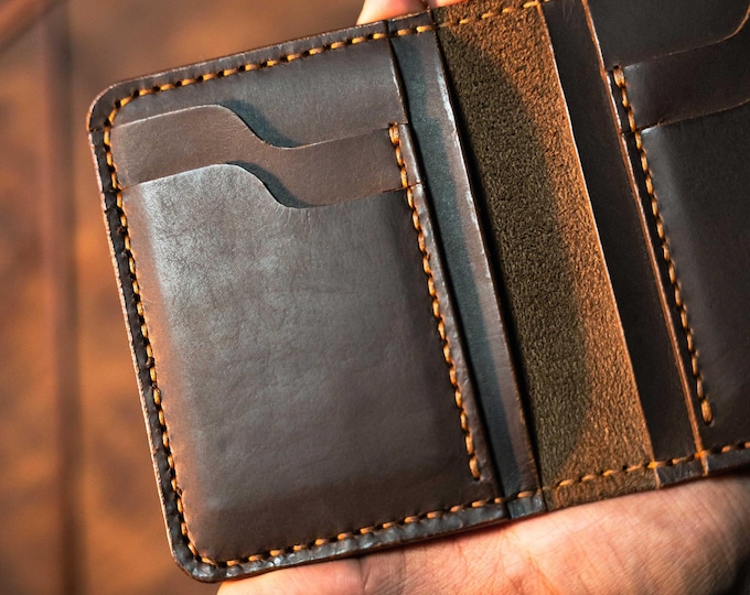 Leather Wallet, Hand Stitched Mens Wallet Anniversary Gift For Husband, Graduation Gift, Wedding Gift