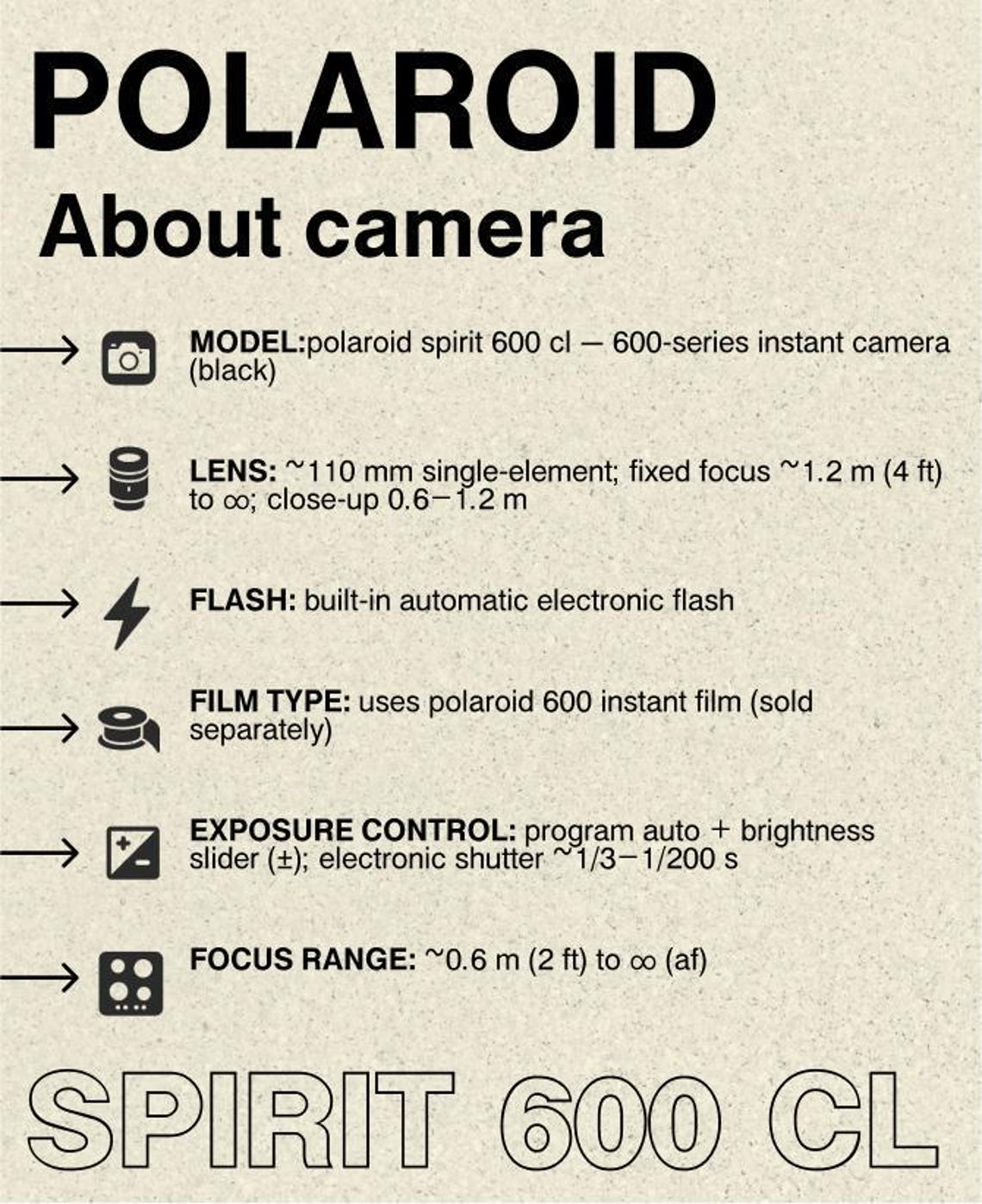 Polaroid spirit 600 cl (black) — 600 instant film camera, close-up lens, built-in flash, tested & ready, photo 2 sur 5
