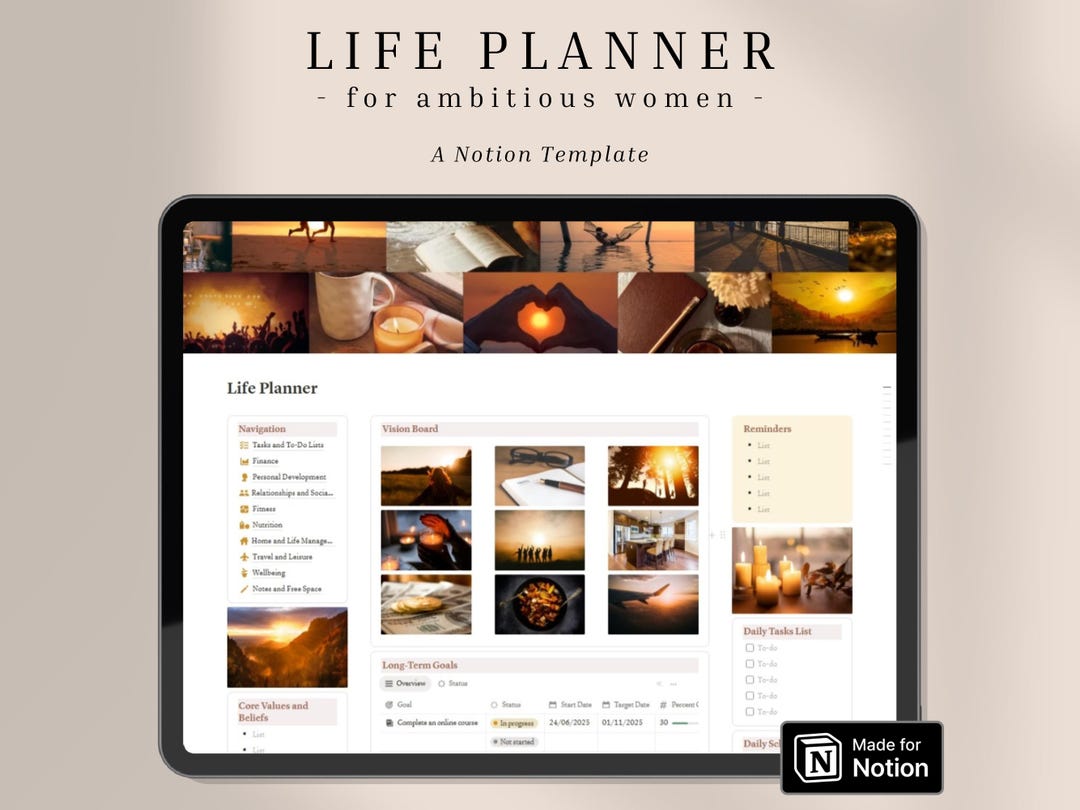 Life Planner Notion Template, Ambitious Woman Aesthetic, Second Brain ...