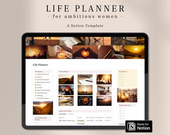 Life Planner Notion Template, Ambitious Woman Aesthetic, Second Brain, Digital Dashboard, Life Organizer, Productivity Planner, Task Manager