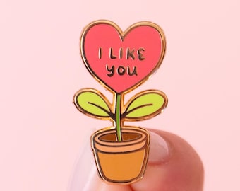 I Like You Enamel Pin- Cute Red Heart Plant Design, Self- Love, Self- Affirmation, Words of Positivity, Gifts for Her, Gift for BFF