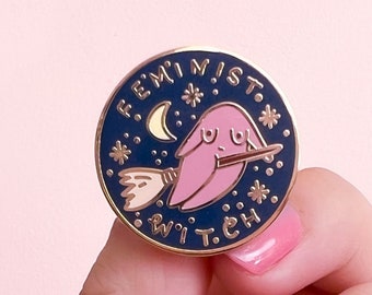 Feminist Witch Enamel Pin- Halloween Design Feminist Witch Midnight Stars Moon Spooky Design Constellations Astrology