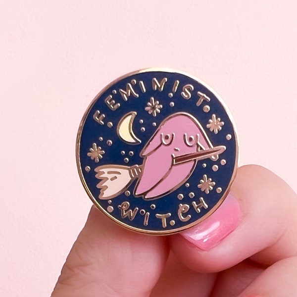 Feminist Witch Enamel Pin- Halloween Design Feminist Witch Midnight Stars Moon Spooky Design Constellations Astrology