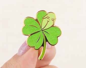 Clover Girl Enamel Pin- Feminist Good Luck Charm, Cute Green Glitter Shamrock Pin, Lucky Four Leaf Clover Design, Gifts for Girls, Women