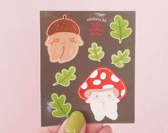 Mushroom Sticker Sheet- Feminist Vinyl Sticker Mushroom Woodland Girls Cute Illustration Garden Botanical Autumn