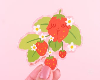 Autocollant vinyle fraise - Filles fraises féministes Fruit Illustration florale Girl Power Autonomisation féminine Ordinateur portable Autocollant Planificateur imperméable à l’eau