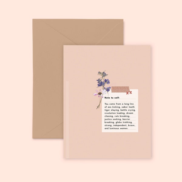 Feminist Greeting Card- Illustrated Motivational Floral Greeting Card A2 Kraft Paper Girl Power Empowering Women Feminist Art