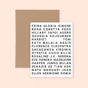 Tarjeta de felicitación de héroes feministas: regalo personalizado, inspirador, empoderador, linda tarjeta de felicitación minimalista, tamaño A2, papel Kraft