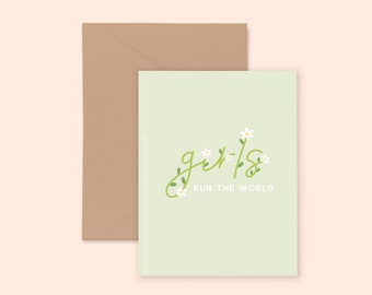 Feminist Greeting Card- Illustrated Motivational Floral Greeting Card A2 Kraft Paper Girl Power Empowering Women Feminist Art