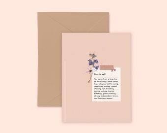 Feminist Greeting Card- Illustrated Motivational Floral Greeting Card A2 Kraft Paper Girl Power Empowering Women Feminist Art