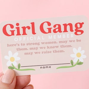 Girl Gang Membership Card- Personalized Customizable Gift Cute Pink Feminist Art Empowering Women Plastic Card