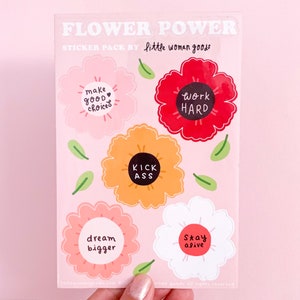 Flower Power Sticker Sheet-Feminist Vinyl Stickers Motivational Inspirational Planner Stickers Laptop Stickers Waterbottle Stickers