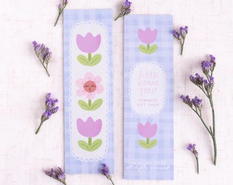 Lavender Floral Bookmark- Purple Gingham Tulip Stationery Book Club