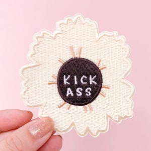 Kick Ass Patch- Iron on Embroidered Patch Flower Cute Floral Accessories Girl Power