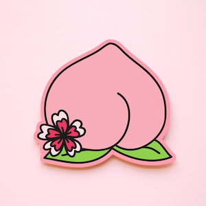 Peach Booty Vinyl Sticker- Peach Flower Decal Bumper Sticker Laptop Sticker Feminist Gift Women&#39;s Rights Girl Power Art Peach Emoji