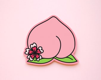 Perzik booty vinyl sticker-perzik bloem sticker bumpersticker laptop sticker feministische cadeau vrouwenrechten Girl Power Art Peach Emoji