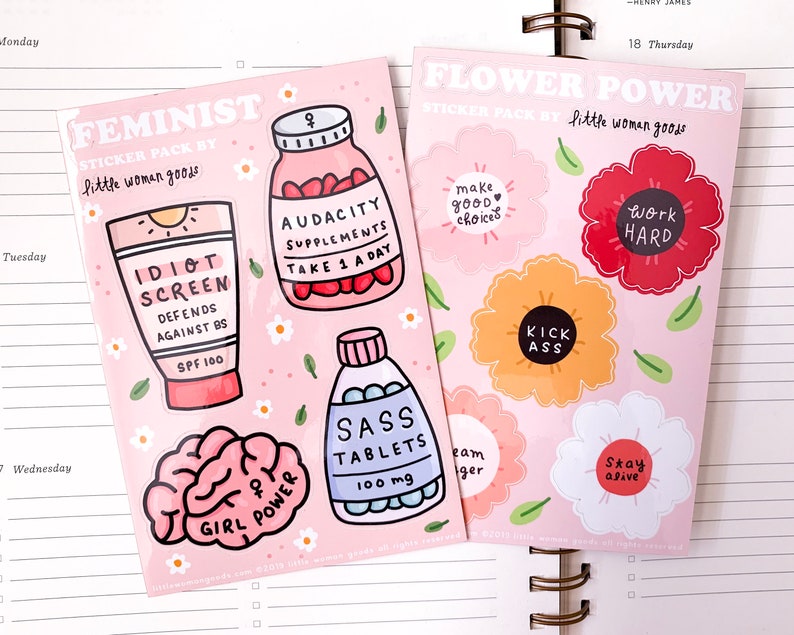 Girl Power Sticker Sheet-Feminist Vinyl Stickers Feminist Planner Stickers Laptop Stickers Waterbottle Stickers Girl Power Gift image 3