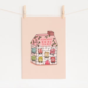 Feministische boekwinkel Art Print-feministische kunstafdruk gebouw illustratie boekenwinkel afdrukken feministische auteurs literatuurafdruk