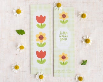 Green Daisy Bookmark- Feminist Floral Stationery I Gingham Illustration