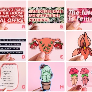 Set di adesivi femministi - Adesivo in vinile carino illustrato femminista, impermeabile, per paraurti, bottiglia d'acqua, auto, laptop, planner, diario