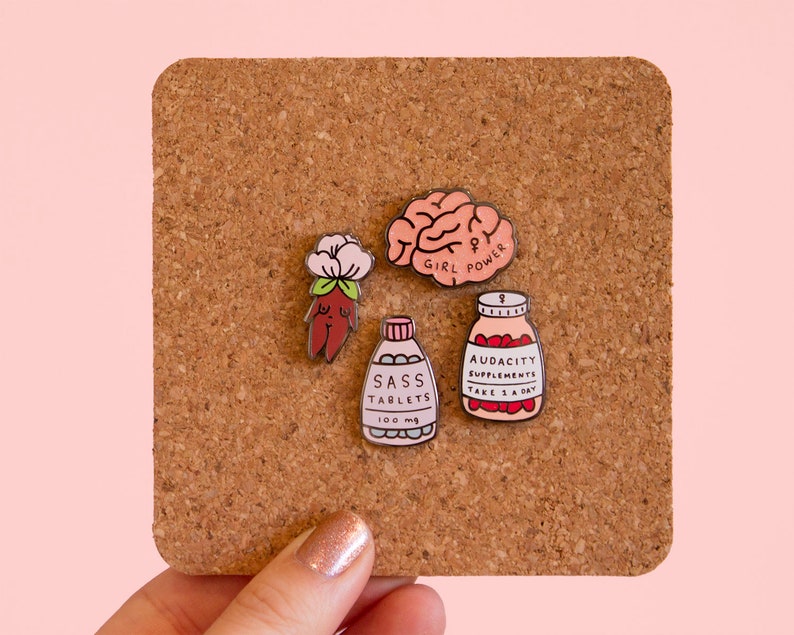 Girl Power Enamel Pin Feminist Lapel Pin Pink Glitter Brain Enamel Pin Glittery Pink Accessories Empowering Women image 2