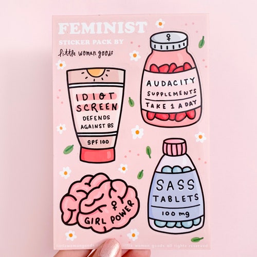 Feuille d'autocollants Girl Power - Pack d'autocollants en vinyle féministe - oeuvre d'art originale rose mignonne - illustrations impertinentes, stimulantes, inspirantes, drôles