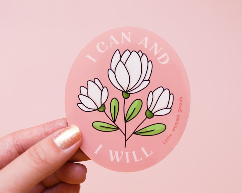 I Can and I Will Feminist Enamel Pin Motivational Inspirational Quote Lapel Pin Pink Floral Flowers Girl Power image 5