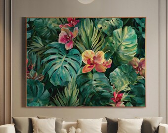 Cuadro de Monstera y Orquídea, Lámina de Selva Tropical