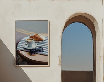 Coffee Croissant Poster, French Cafe Wall Art, Breakfast Table Print, Kitchen Wall Decor, Wall Prints, Home Decor, Gift For Home