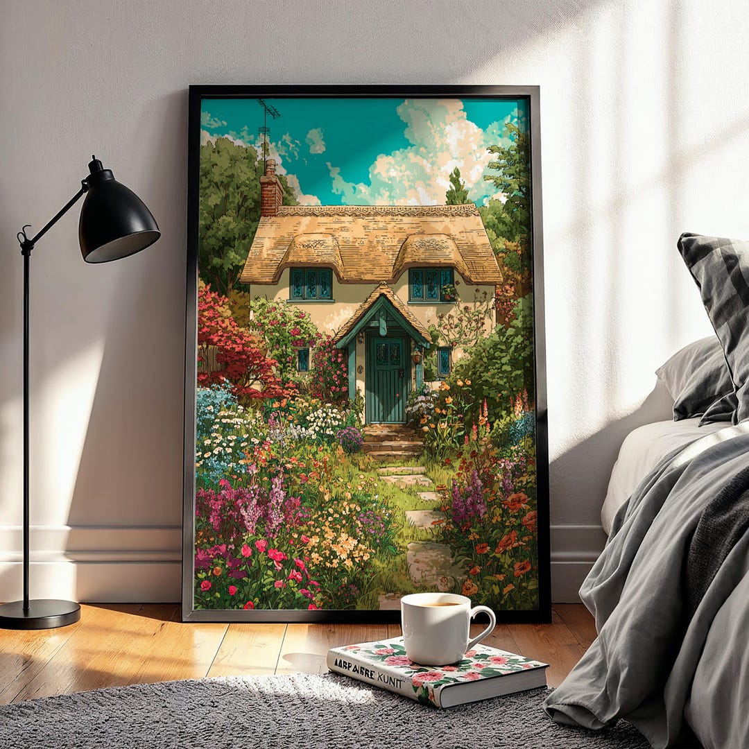 Cottagecore Floral Poster, Fairytale Garden House Art, Rustic Country ...