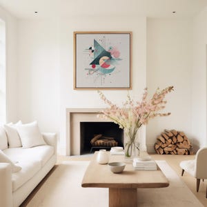 Abstract Kandinsky Style Canvas Art, Modern Geometric Teal and Pink Wall Decor, Elegant Avant-Garde Constructivist Fine Art, Interior Piece