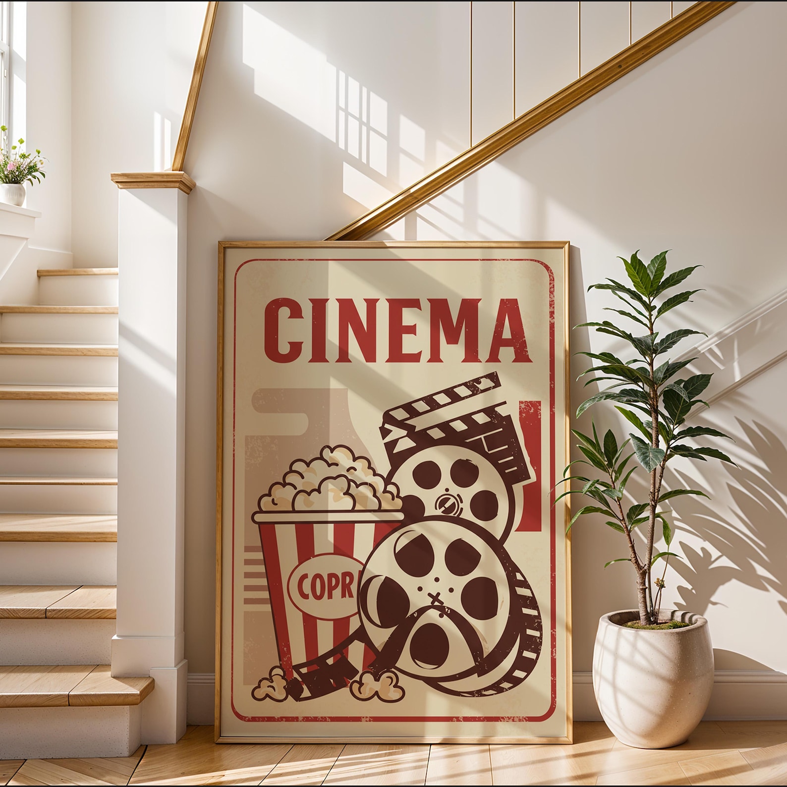retro-cinema-poster-vintage-movie-wall-art-film-reel-and-popcorn