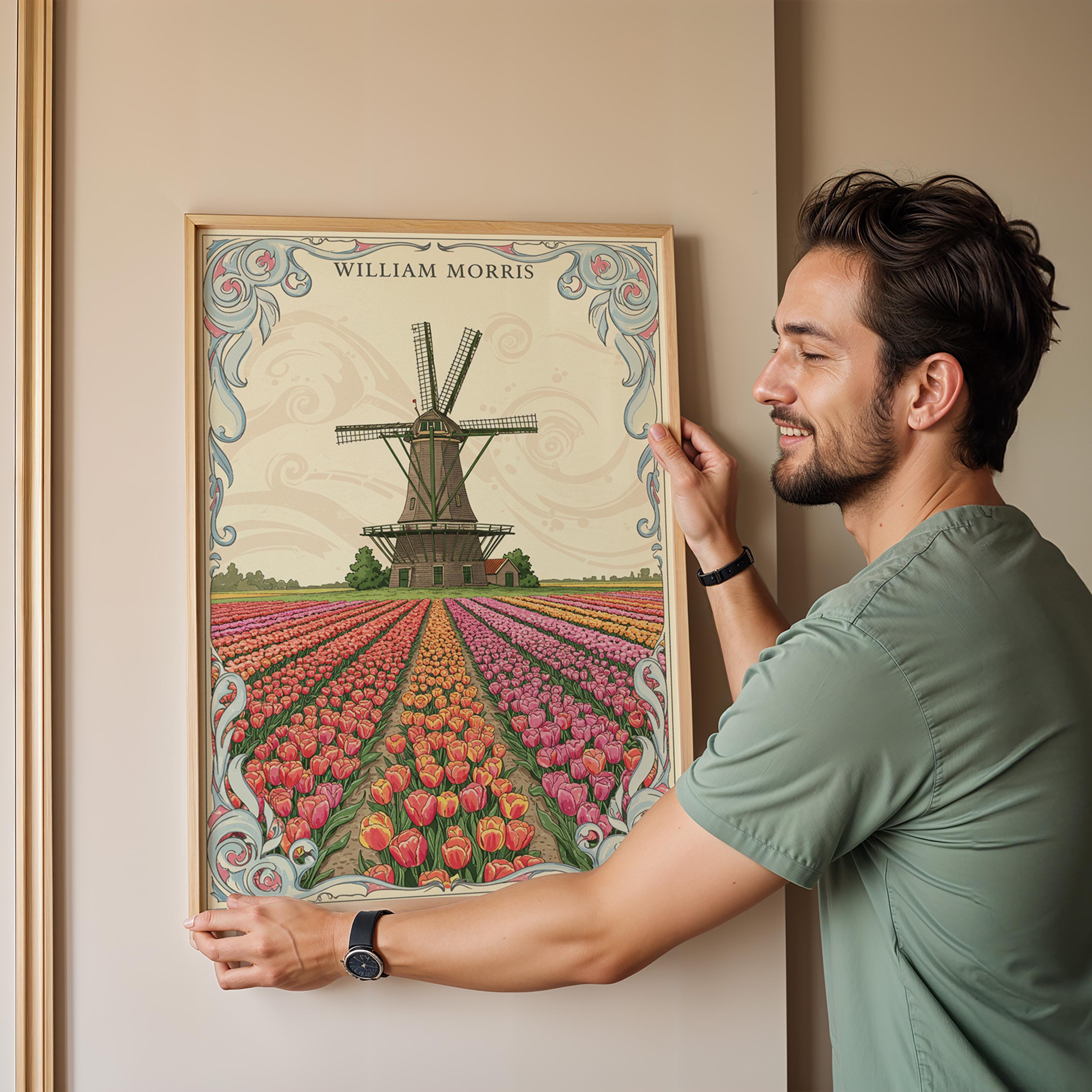 William Morris Windmill Print, Tulip Field, Botanical Art - Etsy