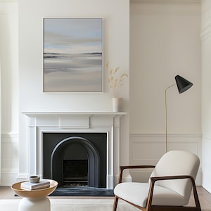 Calm Horizon Canvas, Abstract Canvas, Landscape Painting, Neutral Blue and Beige Wall Art, Minimalist Modern Seascape Canvas Decor