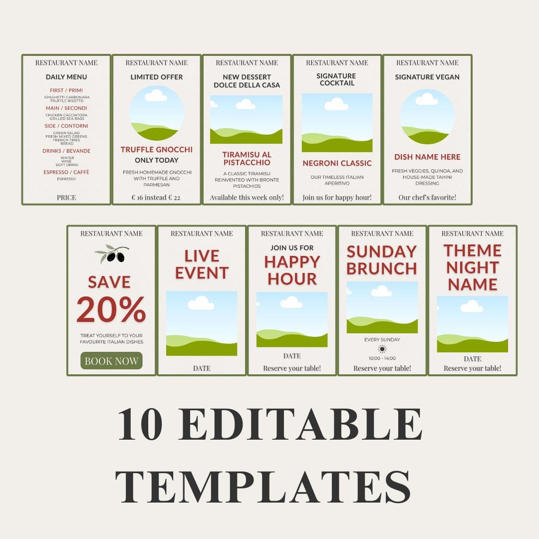 Canva Editable TEMPLATES for ITALIAN RESTAURANTS - Instagram Stories - Etsy