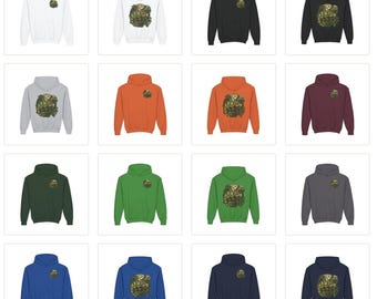 Sudadera con capucha de camaleón tropical / Arte de reptiles de la jungla exuberante, hojas de palma