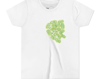 Camiseta juvenil de manga corta con ilustraciones de microbios dibujadas a mano. Camiseta divertida de ciencia para niños. Regalo STEM. Arte original. Camiseta juvenil de manga corta.