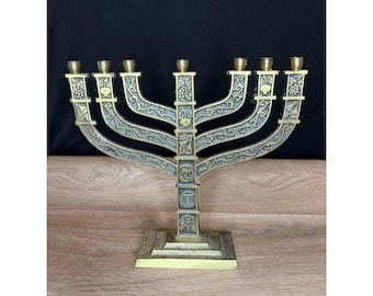 Vintage Brass Judaica Jewish Menorah Candle Holder Brass 7 Candles