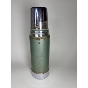 Vintage Aladdin Stanley Thermos Metal Green Retro Vacuum Bottle A-944C 100 Cup image 4