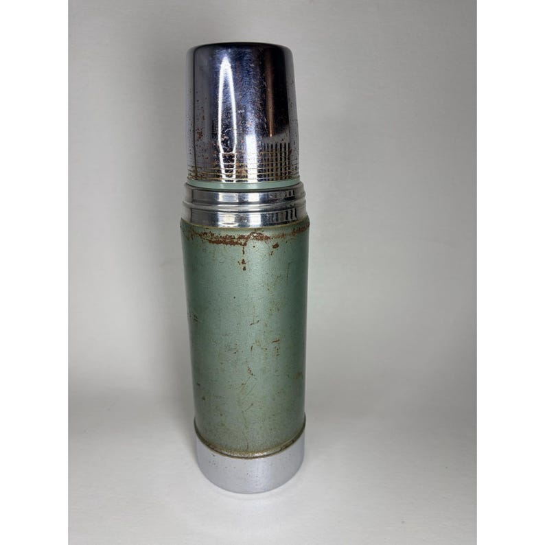 Vintage Aladdin Stanley Thermos Metal Green Retro Vacuum Bottle A-944C 100 Cup image 4