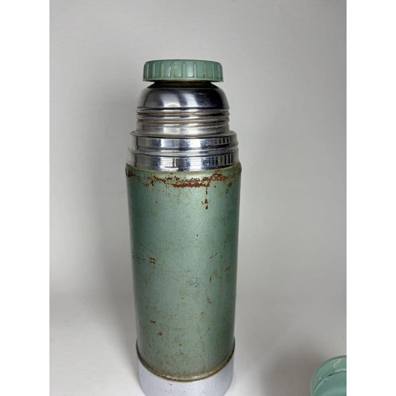 Vintage Aladdin Stanley Thermos Metal Green Retro Vacuum Bottle A-944C 100 Cup image 6