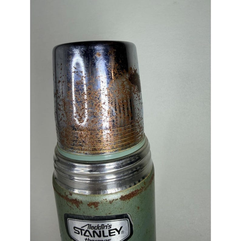 Vintage Aladdin Stanley Thermos Metal Green Retro Vacuum Bottle A-944C 100 Cup image 2