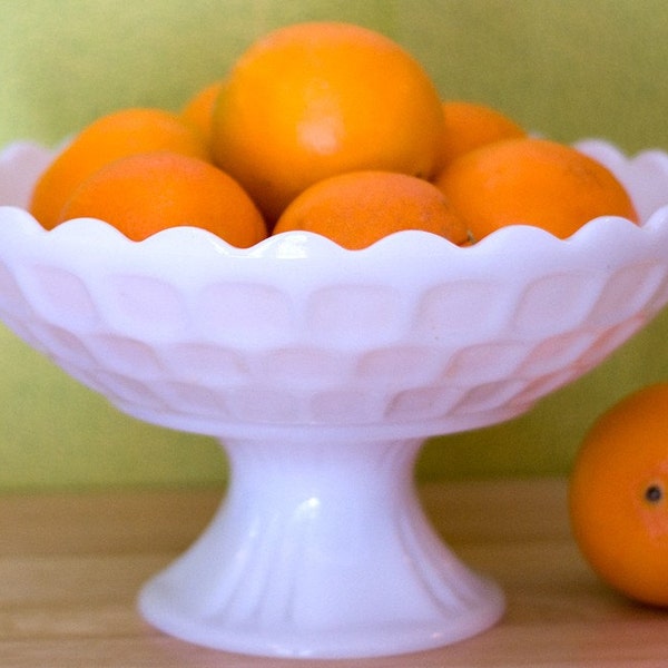 Vintage Large Milk Glass Footed Compote Fruit Bowl