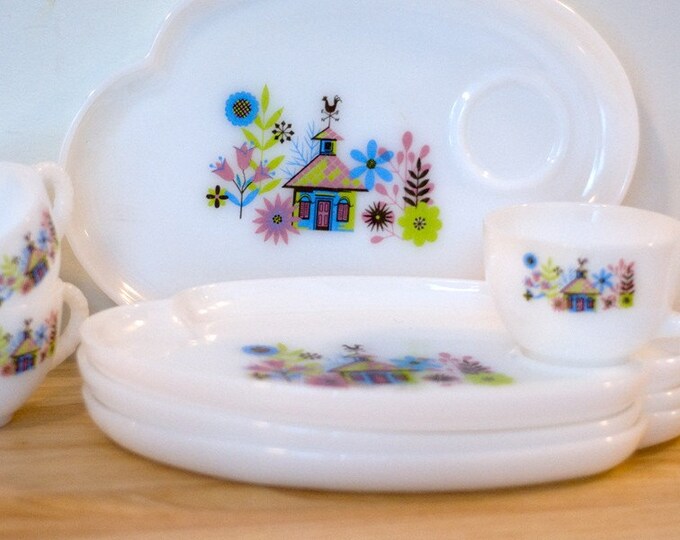 Vintage Federal Glass Snack Set 'chalet' 3 Cups / 4 Etsy