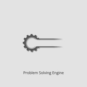 May include: A grey gear graphic with two horizontal lines extending from it, set against a light grey background. The text "Problem Solving Engine" is displayed below the graphic.
