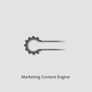 May include: A gray gear graphic with two horizontal lines extending from the center, set against a light gray background. The text "Marketing Content Engine" is below the graphic.