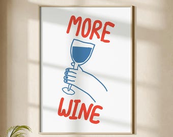 More Wine Print: Vintage Bar Cart Decor, Alcohol Wall Art, Digital Download